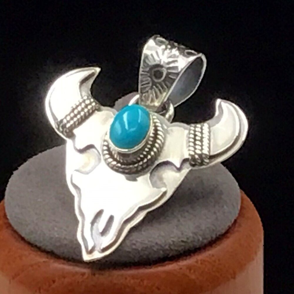 Sterling Silver Steer Pendant Turquoise 5.2 Gms 1.25”